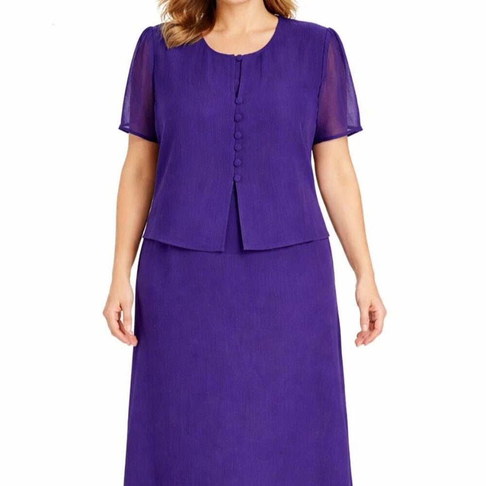 Jessica Howard Midi Dress Suit Size 18P Purple Sheer Short Sleeve Jacket Lined